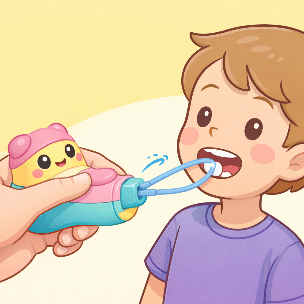 Illustrated demonstration of Toothie Hugger in use