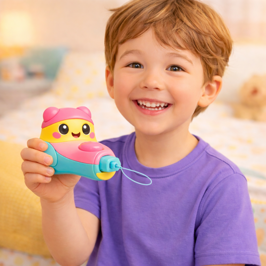 Happy child holding Toothie Hugger