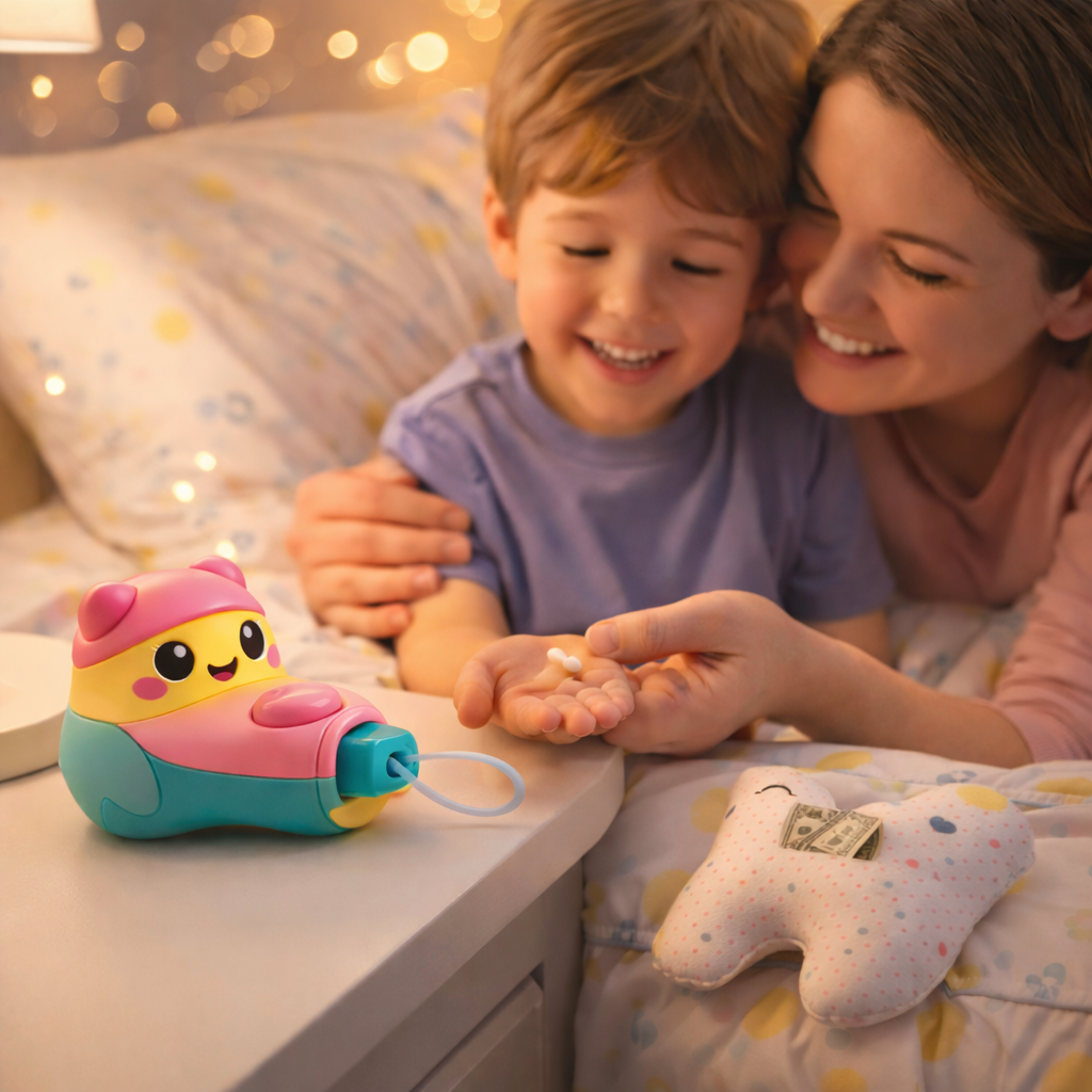 Cozy bedtime ritual with Toothie Hugger and tooth fairy pillow